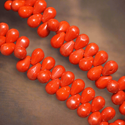 1 String 6X9mm luster glass Drop beads - Red / Glass / Drop