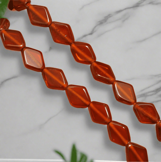1 String 11X8mm Window Metallic Lining Flat Diamond Beads - Orange / Glass / Diamond