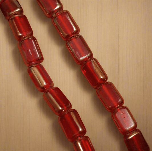 1 String 12X9mm Window Metallic Lining Flat Rectangle Beads Red - Red / Glass / Rectangle