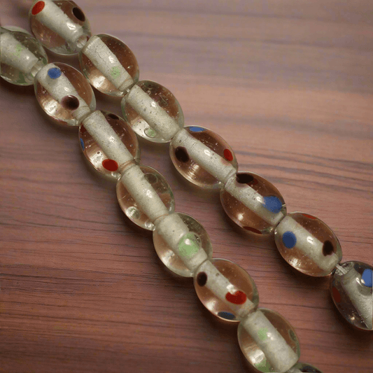 1 String 12x10mm Glass Oval Beads Tans White - White / Glass / Oval