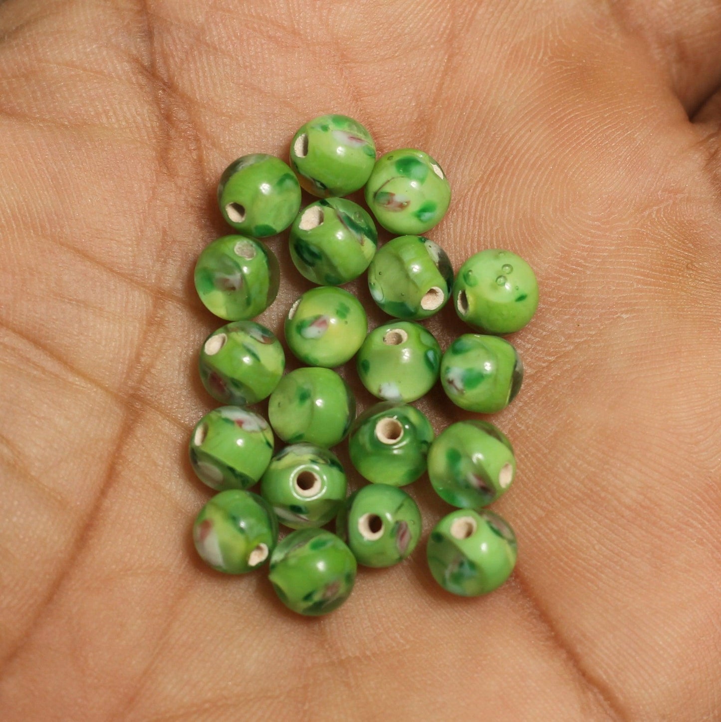 50 Pcs 6mm Millefiori Round Beads Green - Green / Glass / Round