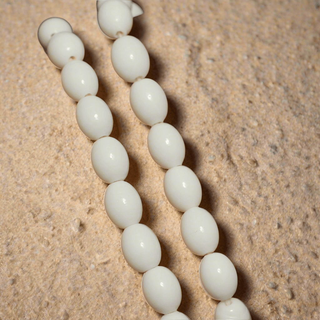 12X8mm  Glass Oval Beads - White / Glass / Oval