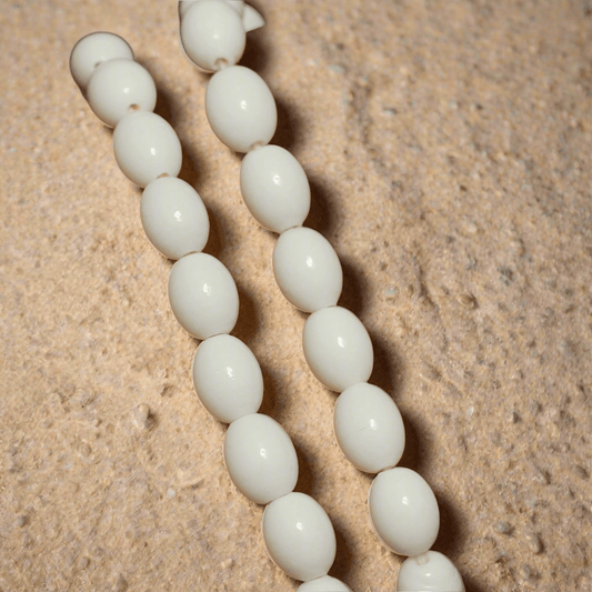 12X8mm  Glass Oval Beads - White / Glass / Oval
