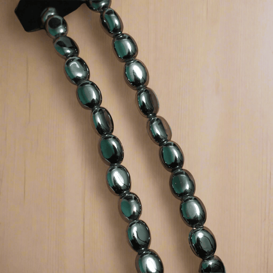 1 String 8X6mm Glass Metallic Flat Oval Beads - Black / Glass / Oval