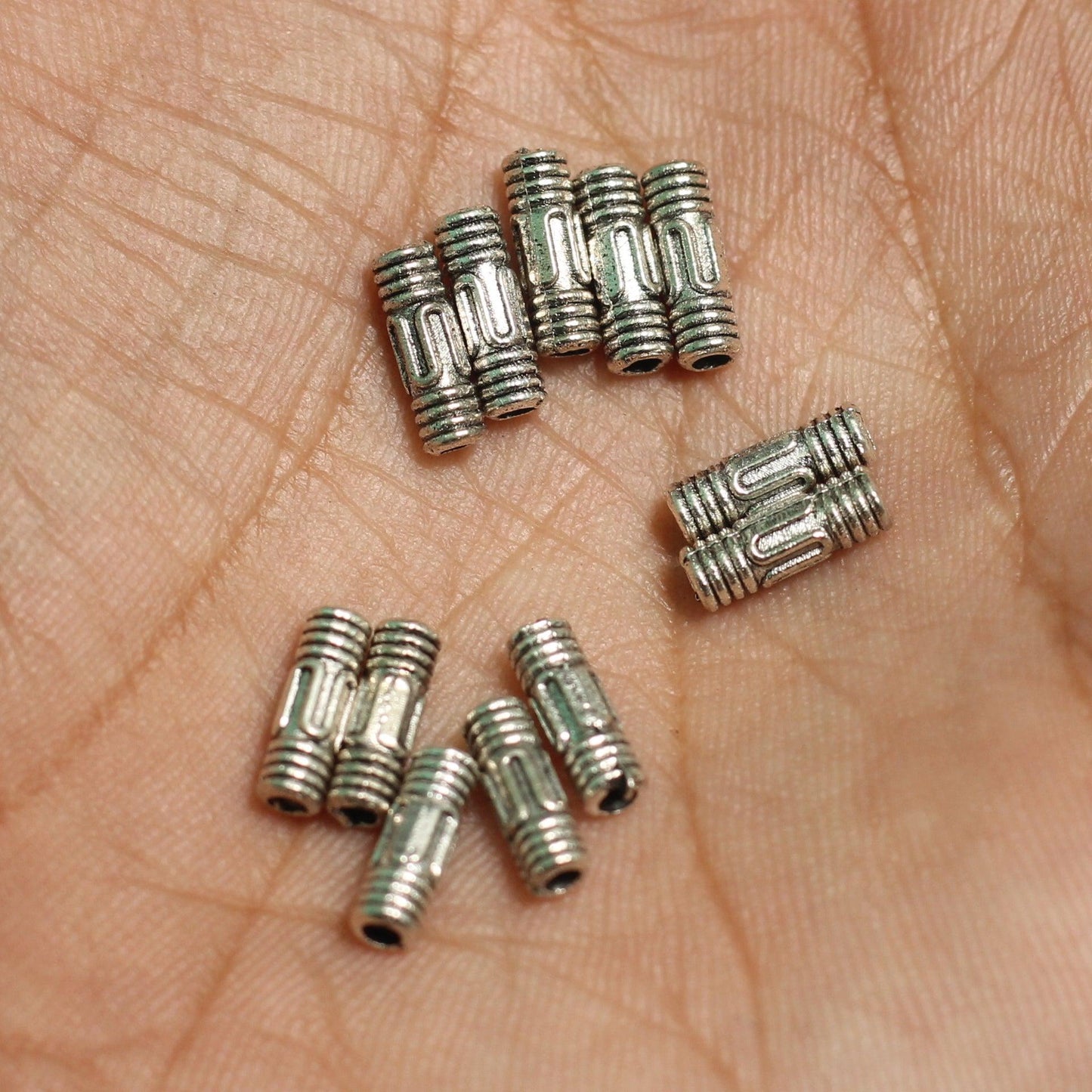 100 Pcs German Silver Tube Beads Silver 7x2mm - Silver / German Silver / Tube