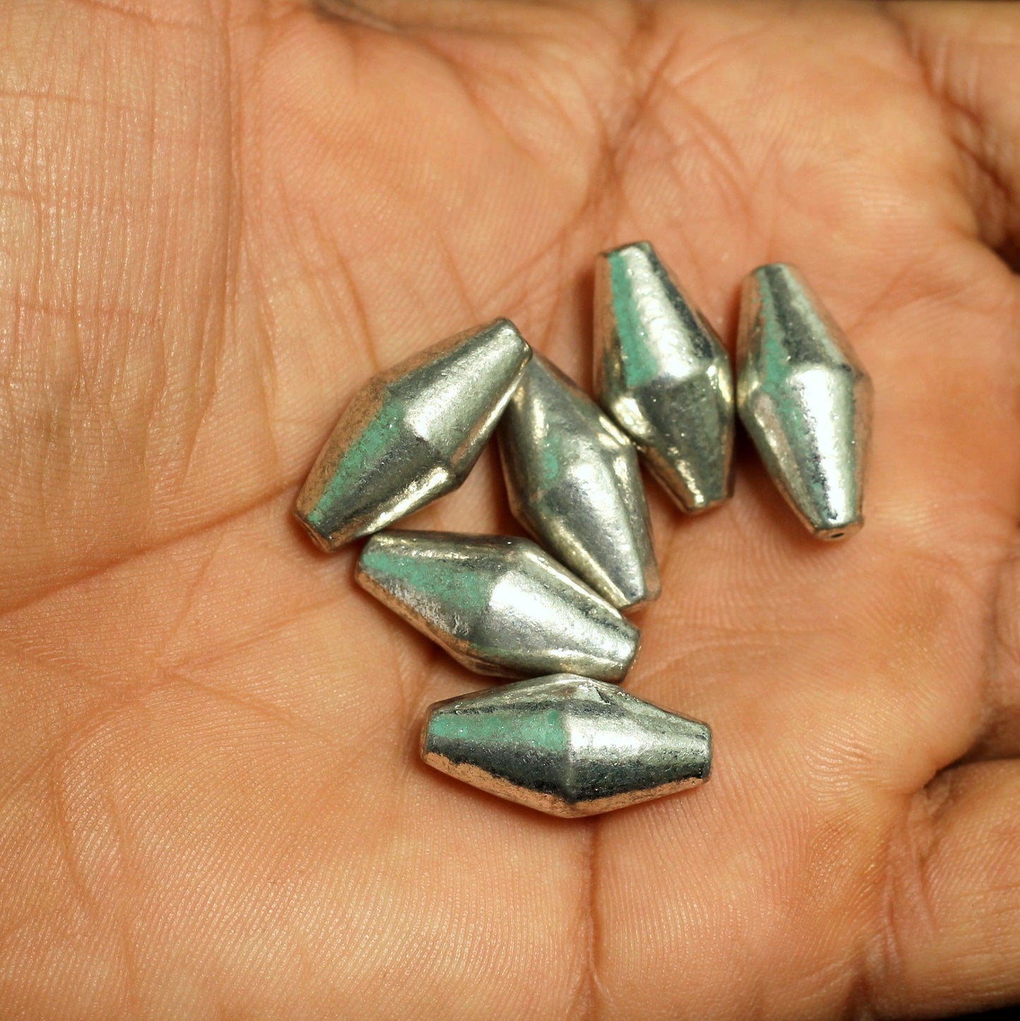 20 Pcs  20x10mm German Silver Dholki Beads - Silver / German Silver / Dholki