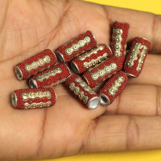 10 Pcs. Lac Tube Beads Red 20x8mm - Red / Lac / Tube