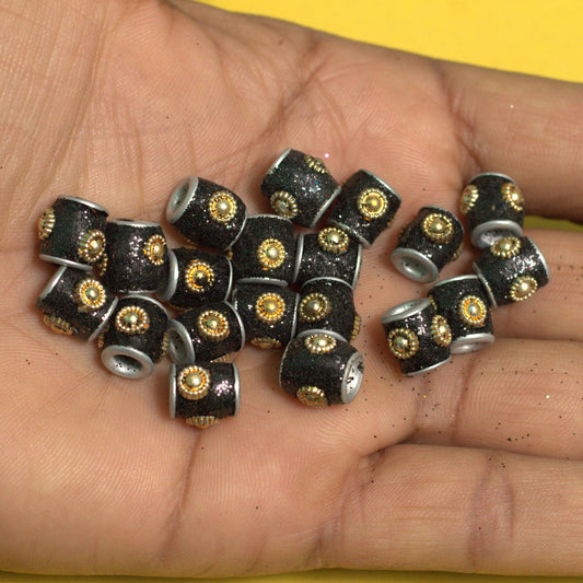 20 Pcs. Lac Round Tube Beads Black 10mm - Black / Lac / Tube
