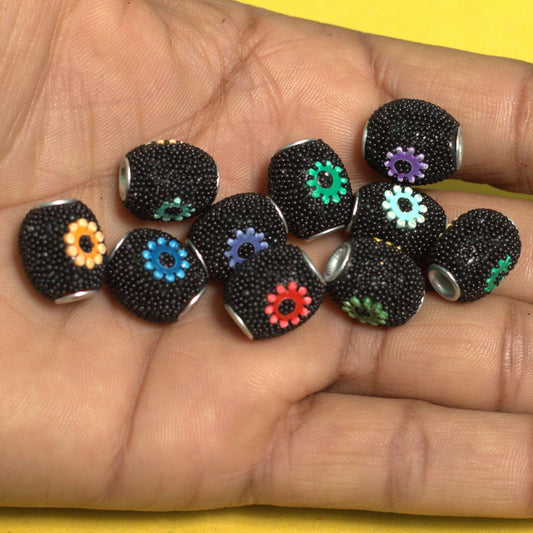 10 Pcs. Lac Oval Beads Black 15x12mm - Black / Lac / Oval