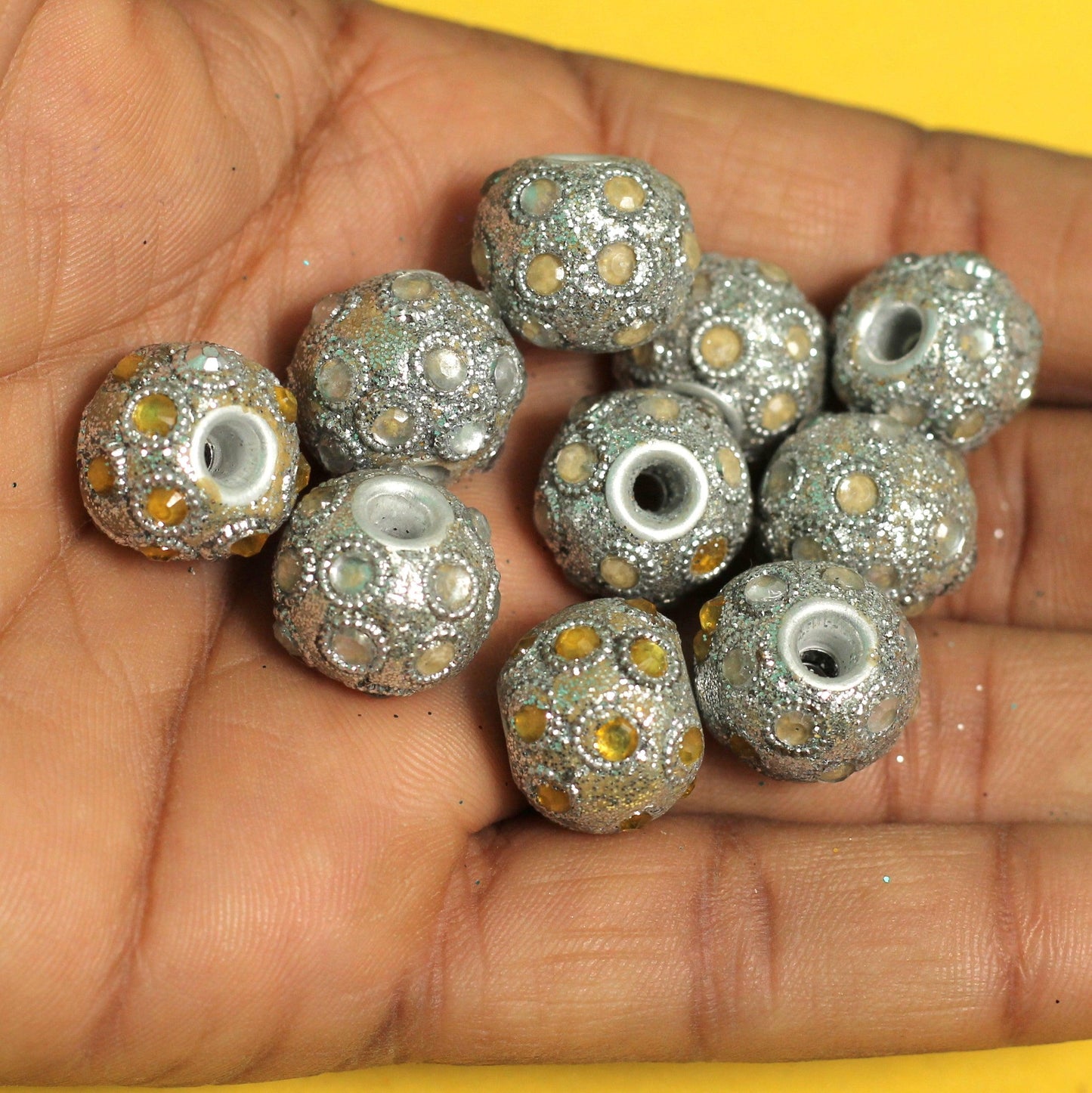 10 Pcs. Lac RONDELLE Beads Silver 12x15mm - Silver / Lac / Rondelle