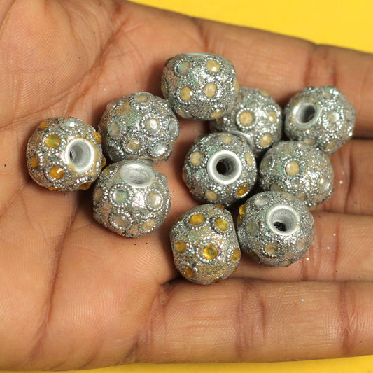 10 Pcs. Lac RONDELLE Beads Silver 12x15mm - Silver / Lac / Rondelle