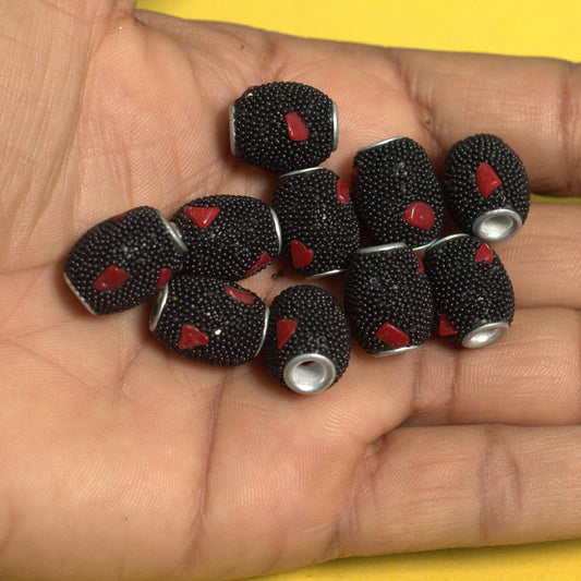 10 Pcs. Lac Oval Beads Black 15x12mm - Black / Lac / Oval