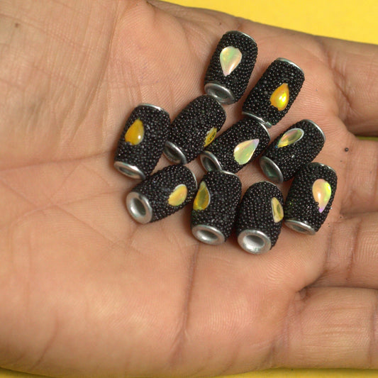 10 Pcs. Lac Tube Beads Black 15x10mm - Black / Lac / Tube