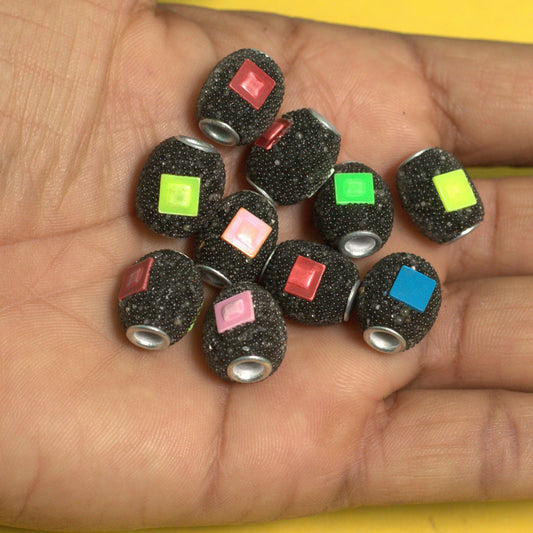 10 Pcs. Lac Oval Beads Black 15x12mm - Black / Lac / Oval