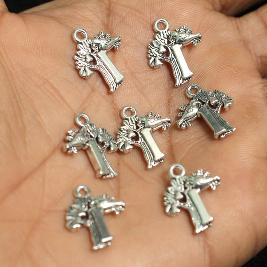10 Pcs, 18x15.5x3.5mm, Tibetan Tree With Bird Charms Antique Silver - 10 Pcs / Silver / German Silver