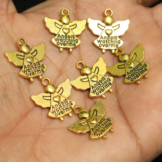 10 Pcs, 19x19x3mm, Tibetan Alloy Angel Charms Antique Golden - Golden / Alloy / Angle
