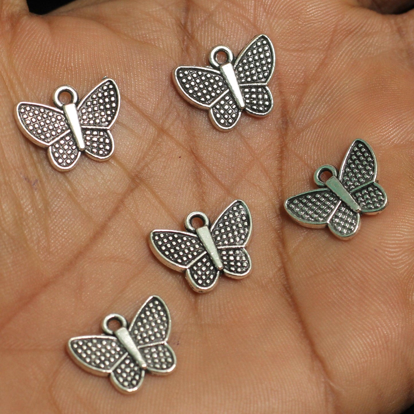 13mm German Silver Butterfly Charms - Silver / German Silver / 10 Pcs [ Rs 11.5 / Piece ]