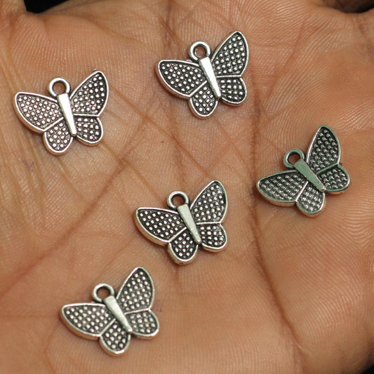 13mm German Silver Butterfly Charms - Silver / German Silver / 10 Pcs [ Rs 11.5 / Piece ]