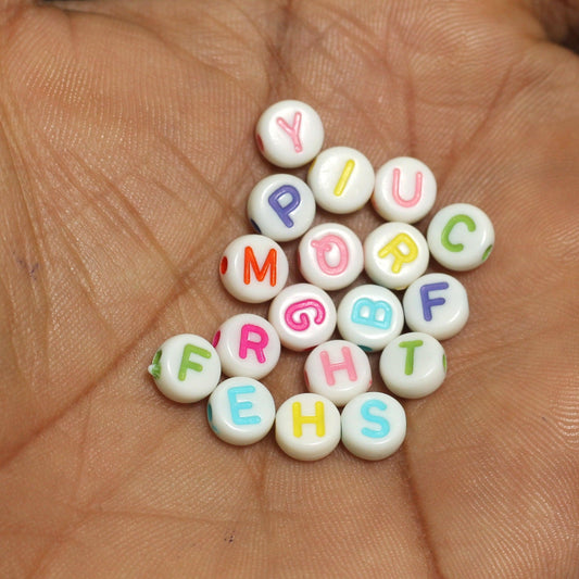 100 gm, Acrylic Round A to Z Alphabet Letter Beads Multicolor 6mm - MultiColor / Acrylic / 100 gm