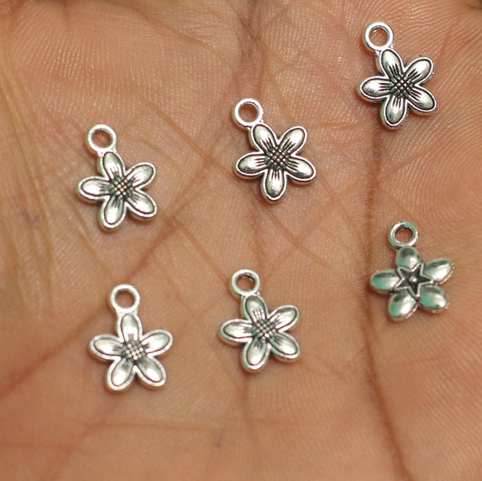 13mm German Silver Flower Charms - Silver / German Silver / 10 Pcs [ Rs 7.5 / Piece ]