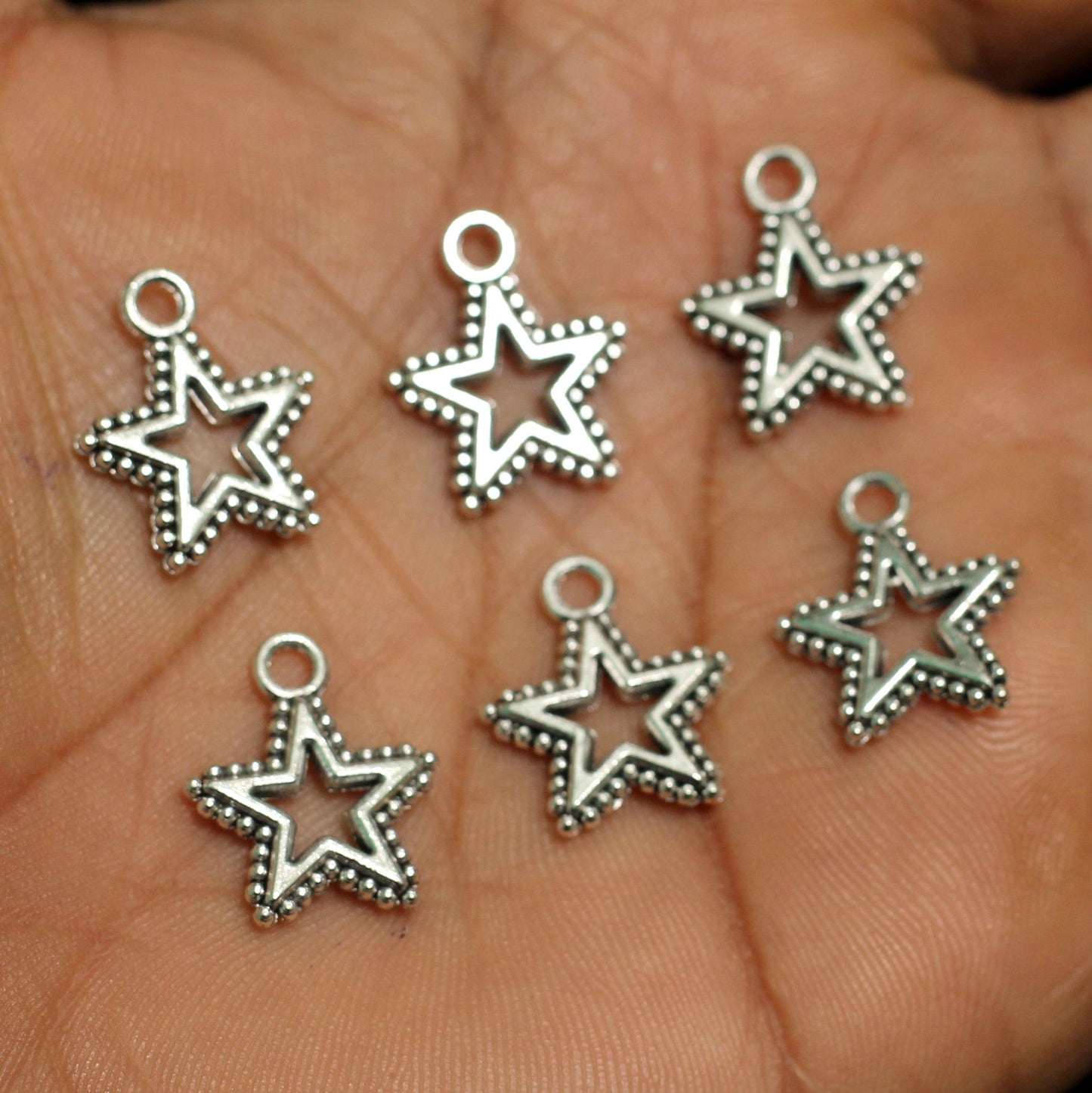17mm German Silver Star Charms - Silver / German Silver / 10 Pcs [ Rs 9.5 / Piece ]