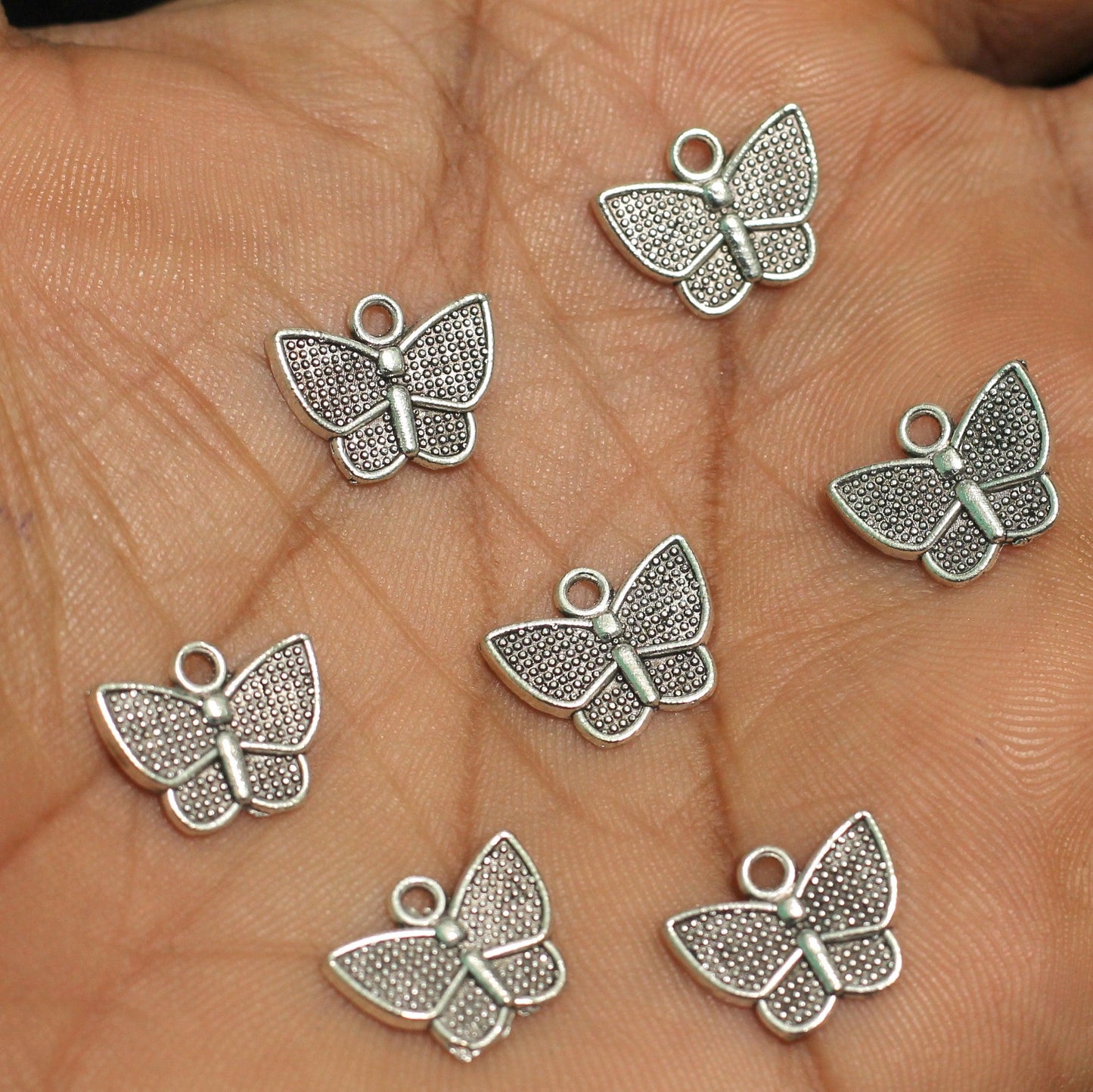 10mm German Silver Butterfly Charms - Silver / German Silver / 10 Pcs [ Rs 7.5 / Piece ]
