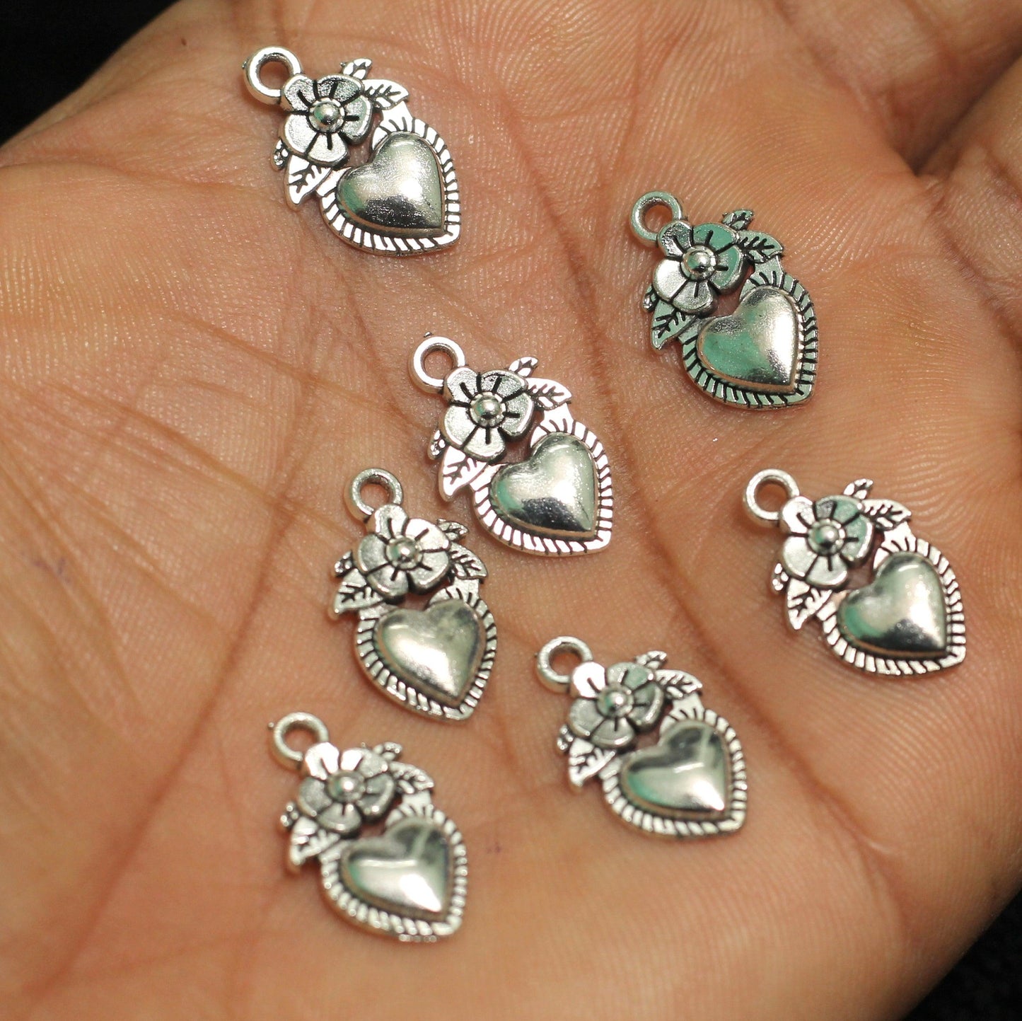 18mm German Silver Heart Charms - Silver / German Silver / 10 Pcs [ Rs 7.5 / Piece ]