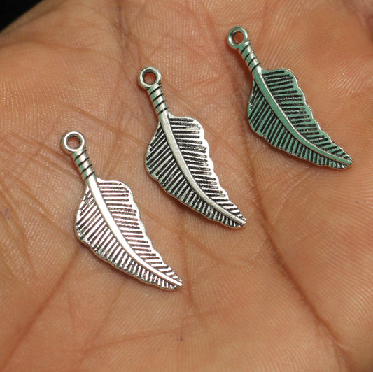 30mm German Silver Leaf Charms - Silver / German Silver / 10 Pcs [ Rs 9.5 / Piece ]