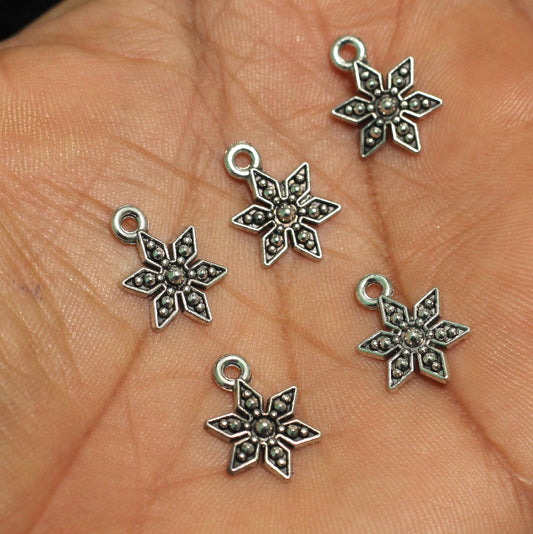 16mm German Silver Flower Charms - Silver / German Silver / 10 Pcs [ Rs 7.5 / Piece ]