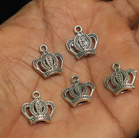 16mm German Silver Crown Charms - Silver / German Silver / 10 Pcs [ Rs 9.5 / Piece ]
