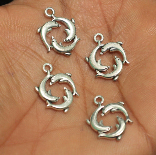 20mm German Silver Dolphin Charms - Silver / German Silver / 10 Pcs [ Rs 9.5 / Piece ]