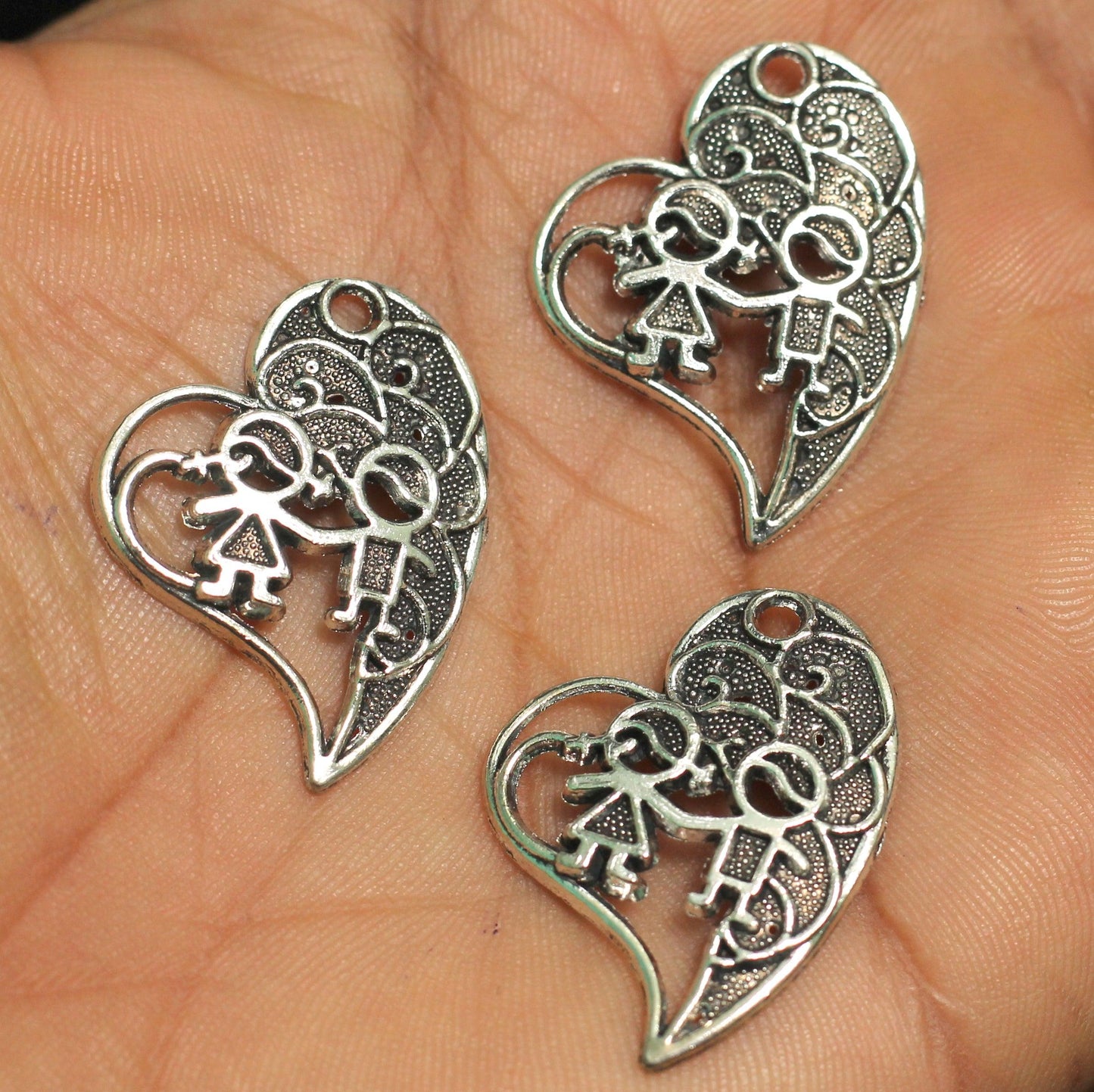 29mm German Silver Heart Charms - Silver / German Silver / 10 Pcs [ Rs 12.5 / Piece ]