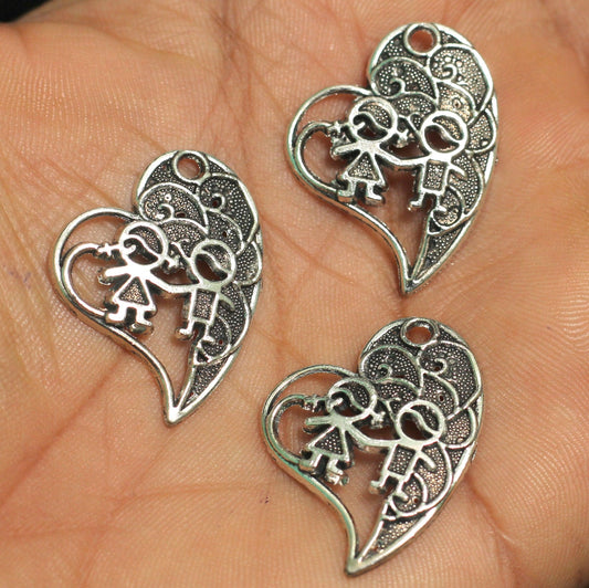 29mm German Silver Heart Charms - Silver / German Silver / 10 Pcs [ Rs 12.5 / Piece ]