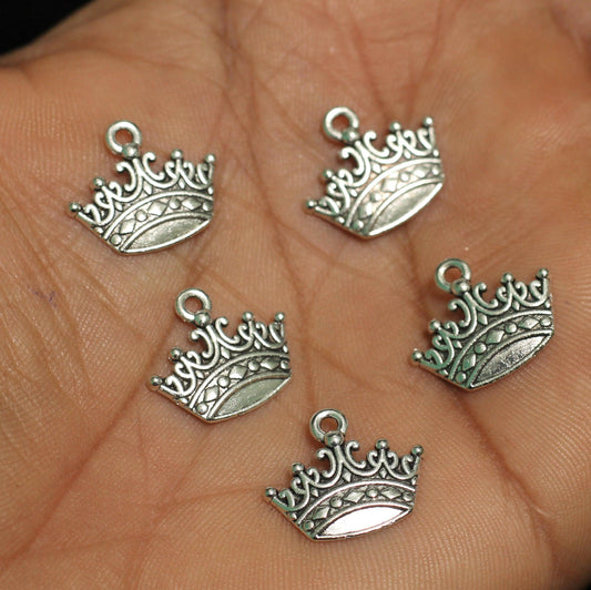 14mm German Silver Crown Charms - Silver / German Silver / 10 Pcs [ Rs 7.5 / Piece ]