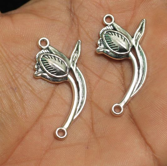 10 Pcs, 38mm German Silver Rose Connector Charms - Silver / German Silver / Figures