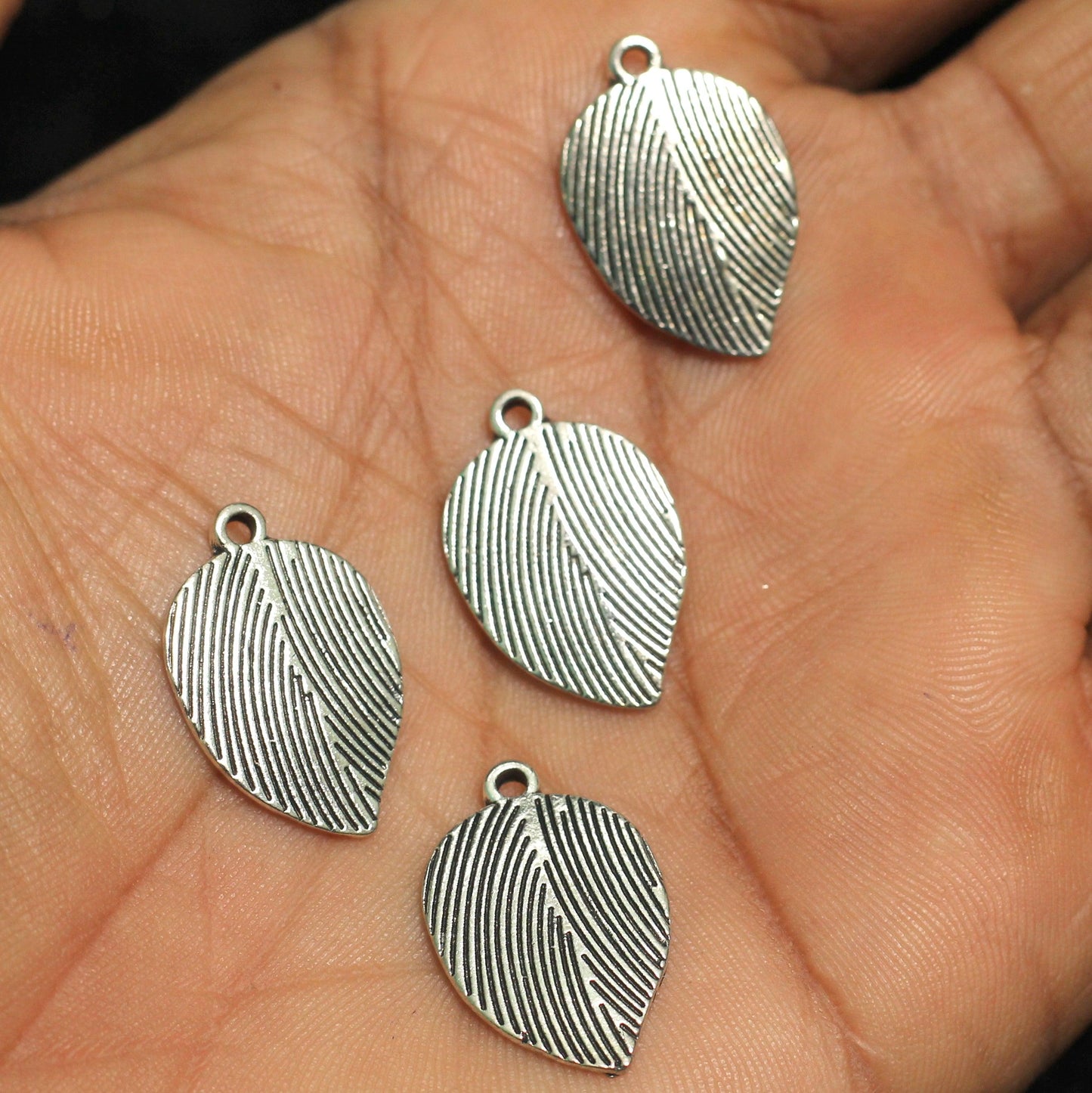 22mm German Silver Leaf Charms - Silver / German Silver / 10 Pcs [ Rs 9.5 / Piece ]