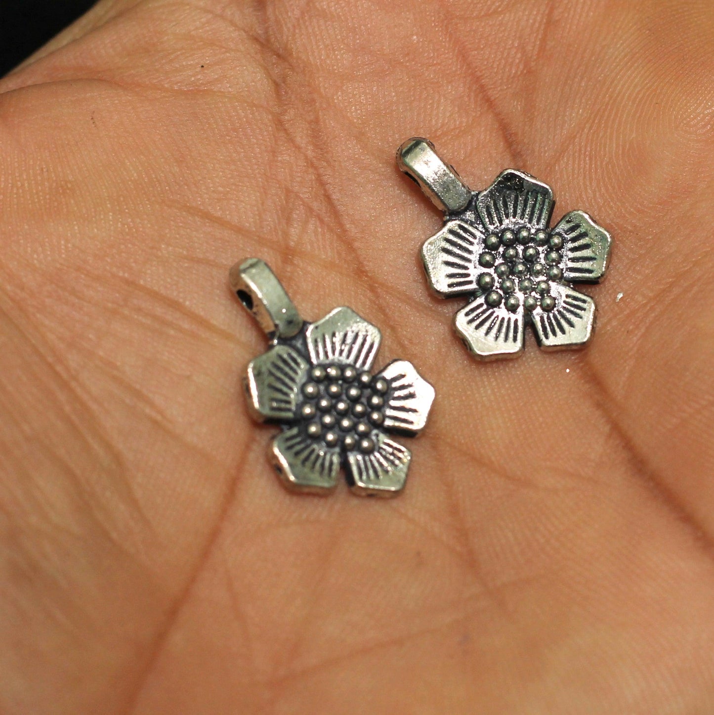 German Silver Flower Charms 15mm - Silver / German Silver / 10 Pcs [ Rs 9.5 / Piece ]
