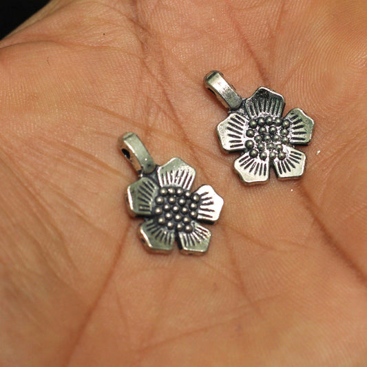German Silver Flower Charms 15mm - Silver / German Silver / 10 Pcs [ Rs 9.5 / Piece ]