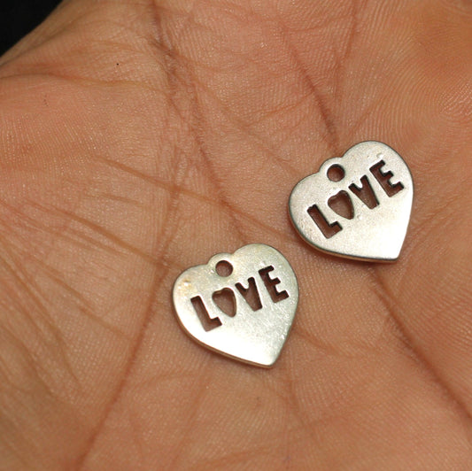 German Silver Heart Charms 15mm - Silver / German Silver / 10 Pcs [ Rs 11.5 / Piece ]