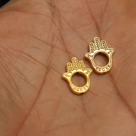 German Silver Hamsa hand Spacer Charms Golden 15mm - Golden / German Silver / 10 Pcs [ Rs 7.5 / Piece ]