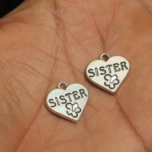10 Pcs German Silver Double Sided Heart Charms 17mm - Silver / German Silver / Heart