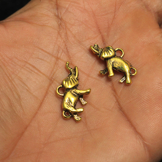10 Pcs, 25x13mm German Silver Golden Elephant Charms - Golden / German Silver / Figures