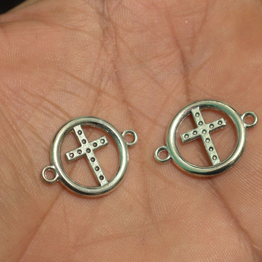 10 Pcs German Silver Cross Connectors 13mm - Silver / German Silver / Figures