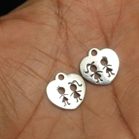 German Silver Heart Charms 15mm - Silver / German Silver / 10 Pcs [ Rs 11.5 / Piece ]