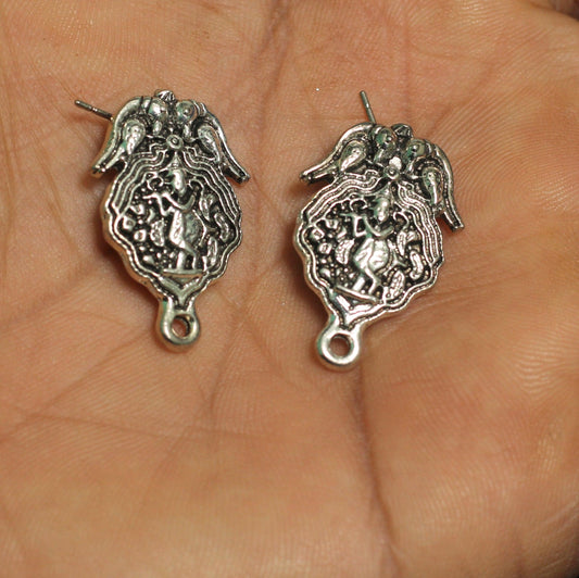 2 Pairs German Silver Earring Components 27x17 mm - Silver / German Silver