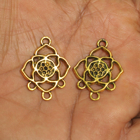 2 Pairs German Silver Earring Components - Golden / German Silver