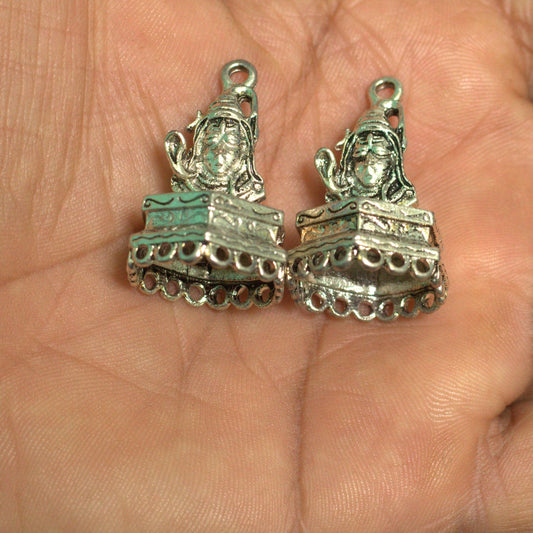 2 Pairs, 31x16mm German Silver Lord Shiva Jhumkis Components - Silver / German Silver