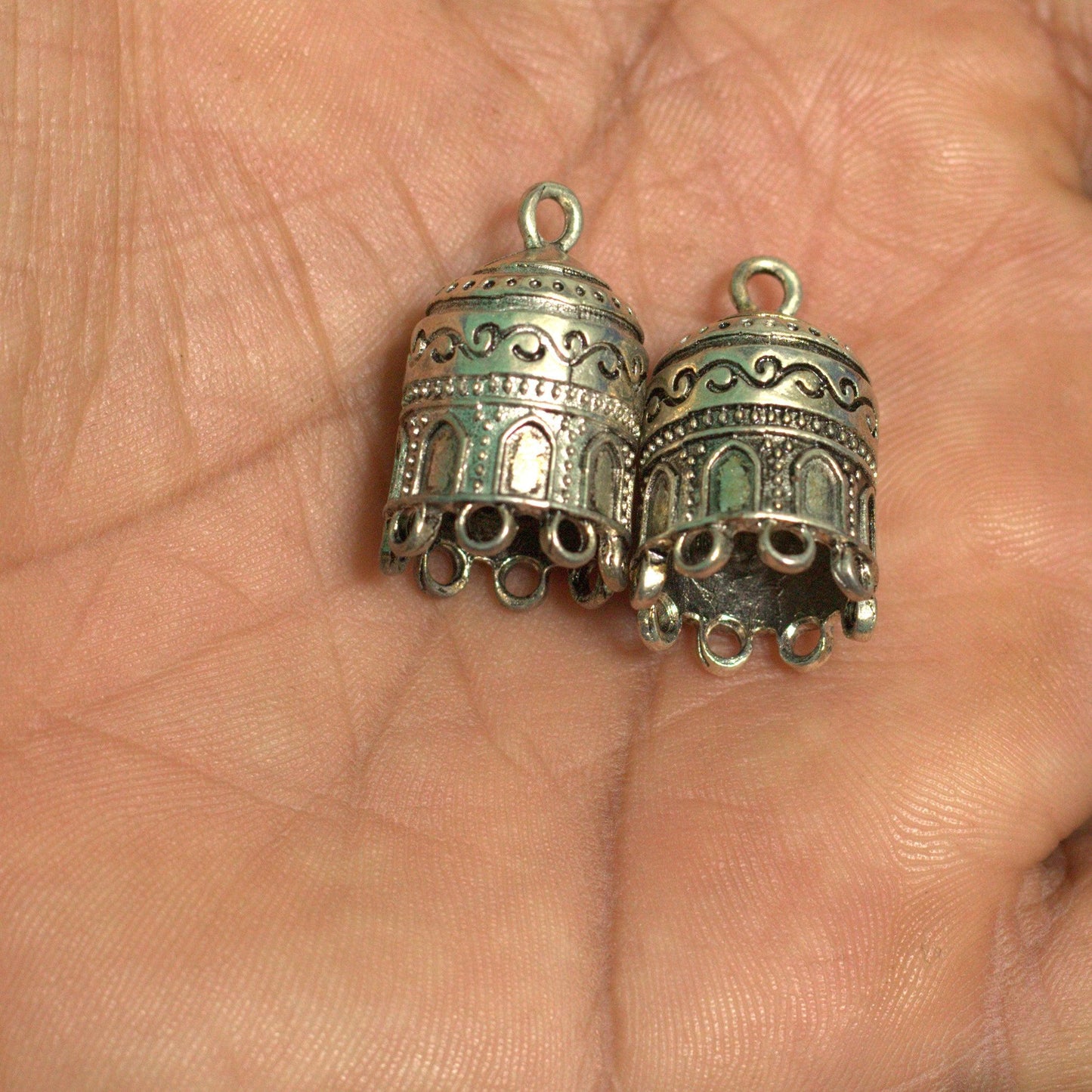 2 Pairs, 24x15mm German Silver Jhumki Components - Silver / German Silver