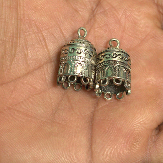 2 Pairs, 24x15mm German Silver Jhumki Components - Silver / German Silver
