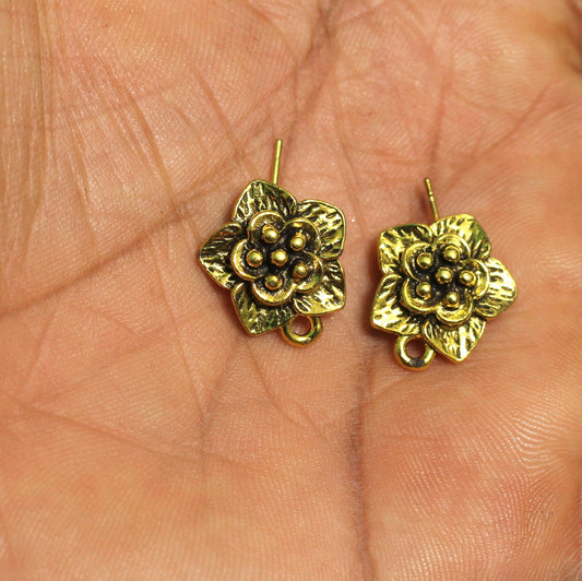 2 Pairs German Silver Earring Components Golden 17x15 mm - Golden / German Silver